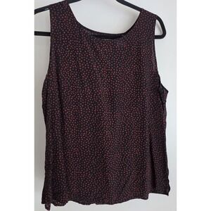 VTG Notations Tank Top Women L Black Red Polka Dot Silk Sleeveless Camisole